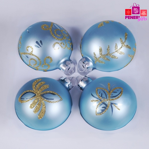 Набор шаров, 8см/4 шт., синий, с  различным декором, матовая поверхность, стекло JNG140508