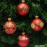 Набор шаров, 8см/4 шт., красный, с  различным декором, матовая поверхность, стекло JNG140505